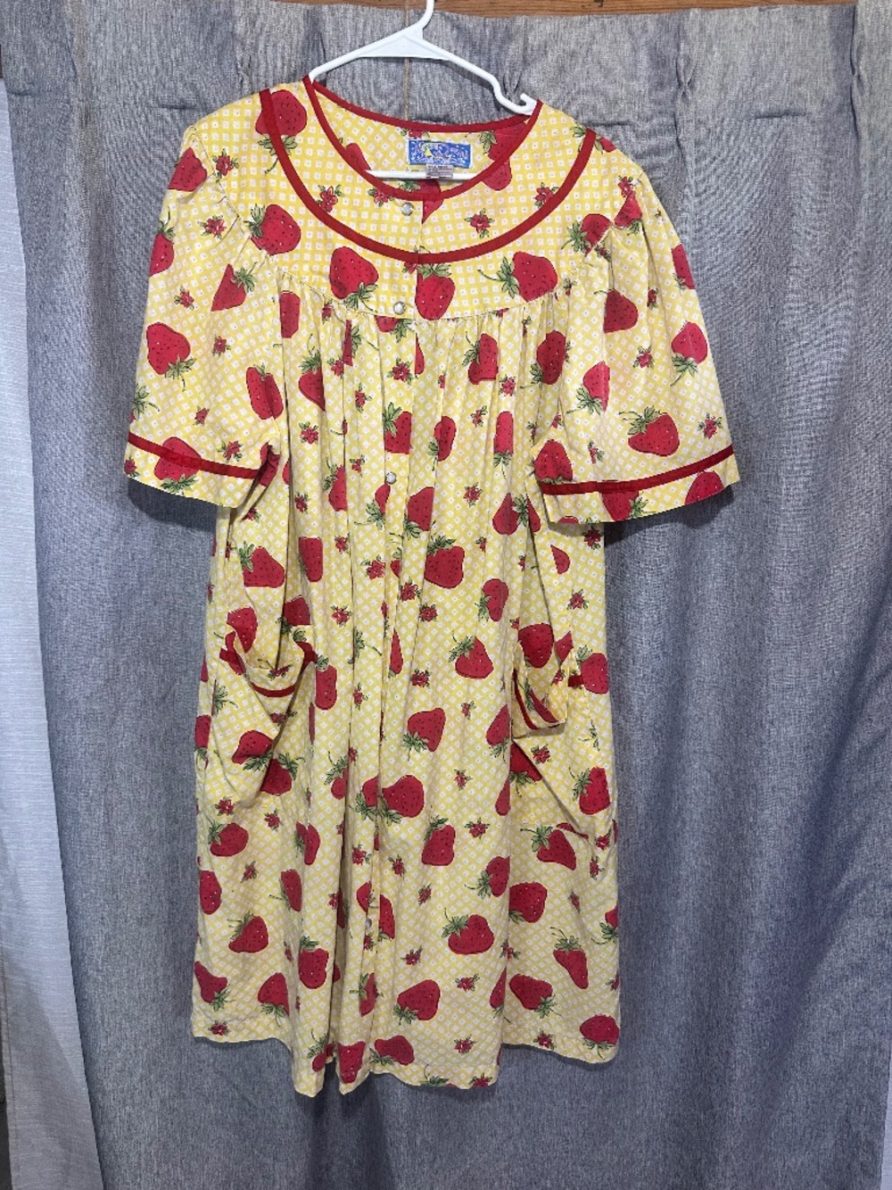 Vtg Moon Dance Strawberry House Dress Duster Muumuu Snap Front Plus Size 2X